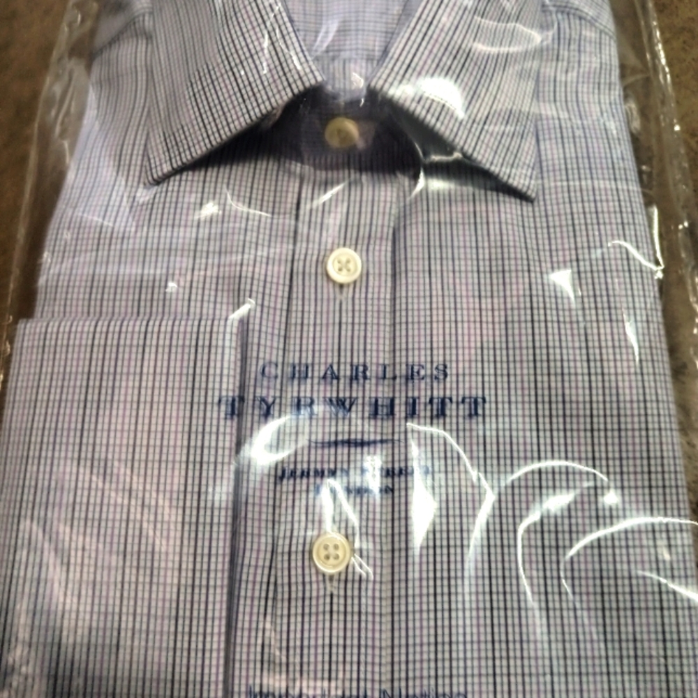 Charles Tyrwhitt Purple Multi-grid Cufflink Men's Shirt Size 15.5x35
